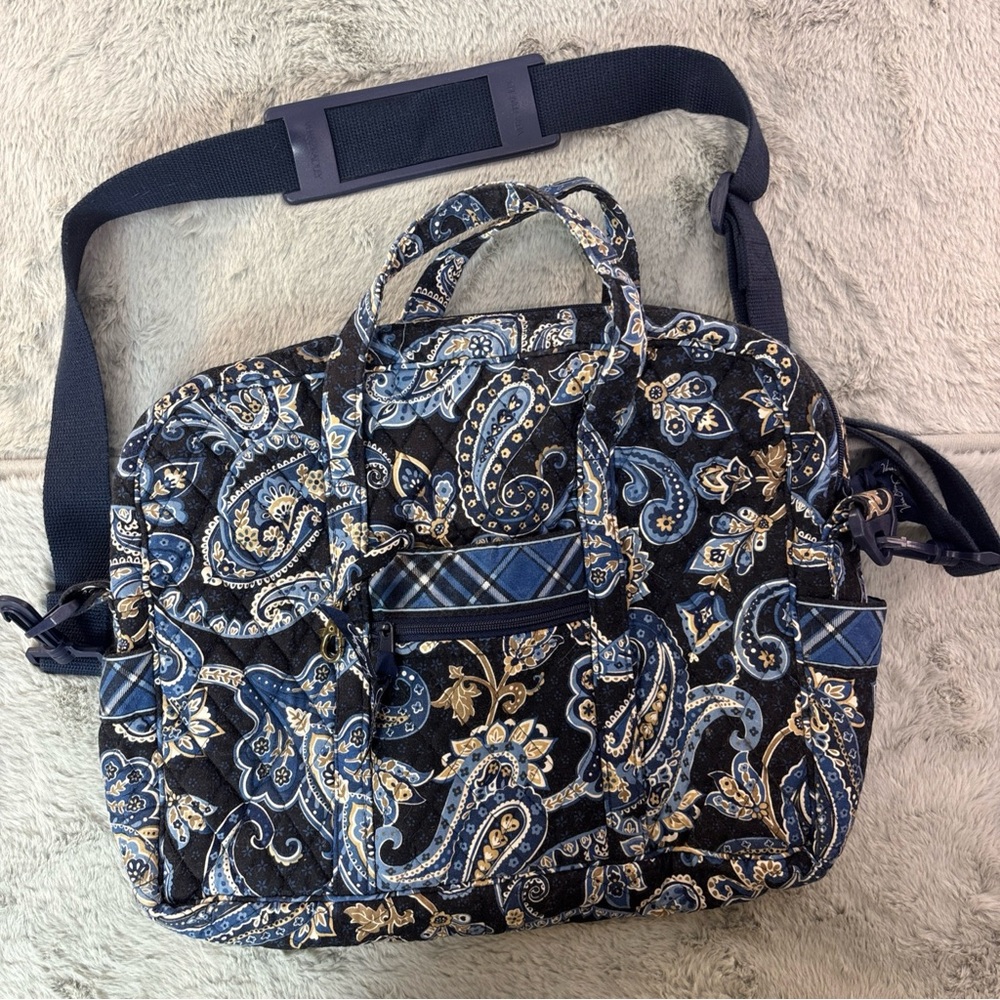 SOLD Vera Bradley Laptop Messenger Windsor Navy Travel Carry Bag With Shoulder
